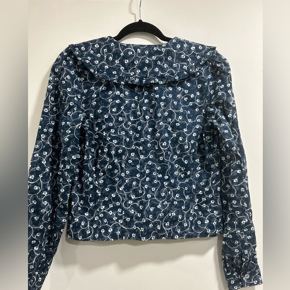 AritziaWIilfred blythe blouse ruffled prairie statement collar blue floral small - Picture 6 of 12